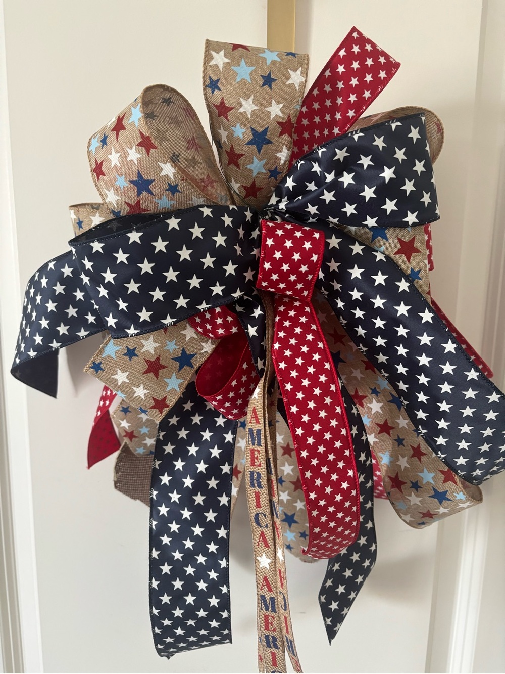 XL Patriotic Bow Red Bow Wt Blue Star Wreath DIY Accent 250 Birthday Final Sale - Picture 7 of 8
